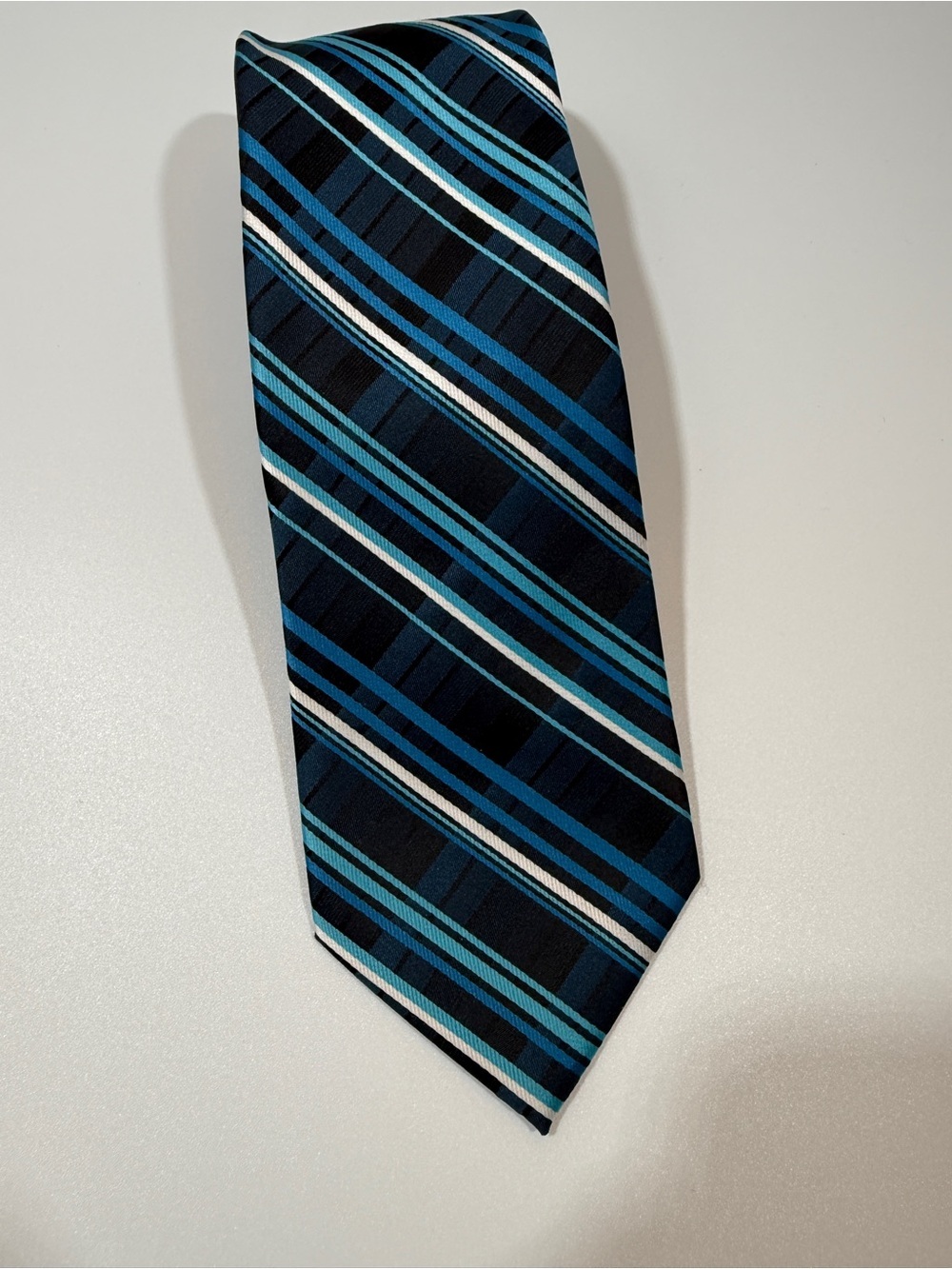 Narrow Navy and Teal Striped Men's Tie